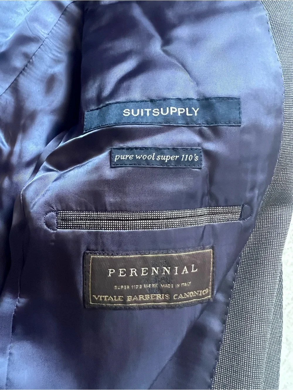 Suitsupply Mens Vitale Barberis Canonico Perennial Super110s Wool SuitJacket 38R